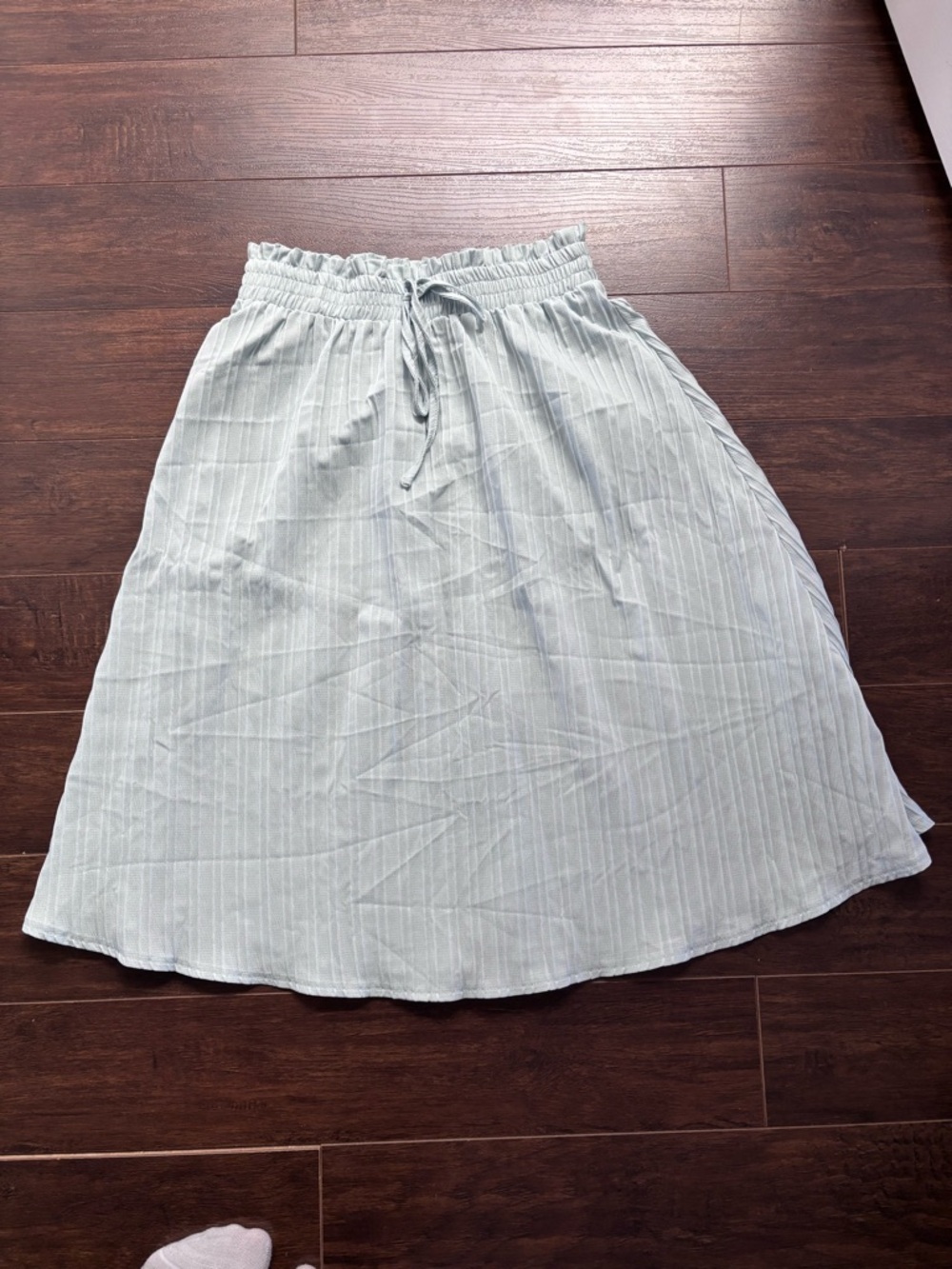 Light Blue Pleated Drawstring Waist Midi Skirt - Women
